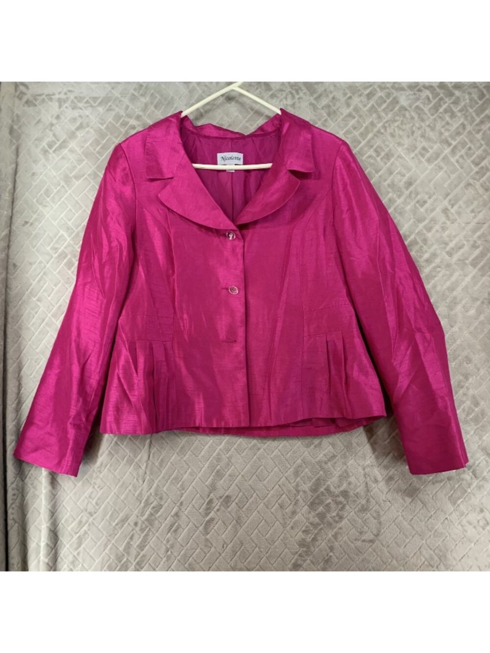 Nicolette Blazer Jacket Women 14 Pink Silky Shiny Notch Collar Business Cocktail